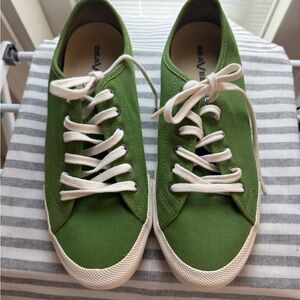 SeaVees Olive Green Canvas Low-Top Sneakers with Cream Laces